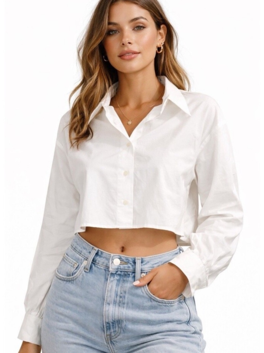 Reformation White Noah Cropped Button Down Collared Shirt, Size Xl